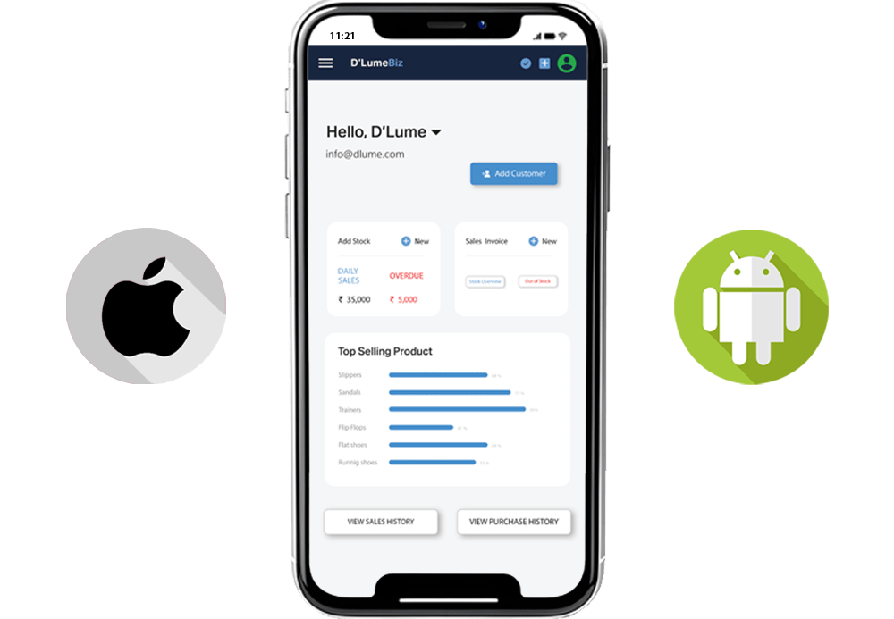 D'Lume Biz mobile app interface